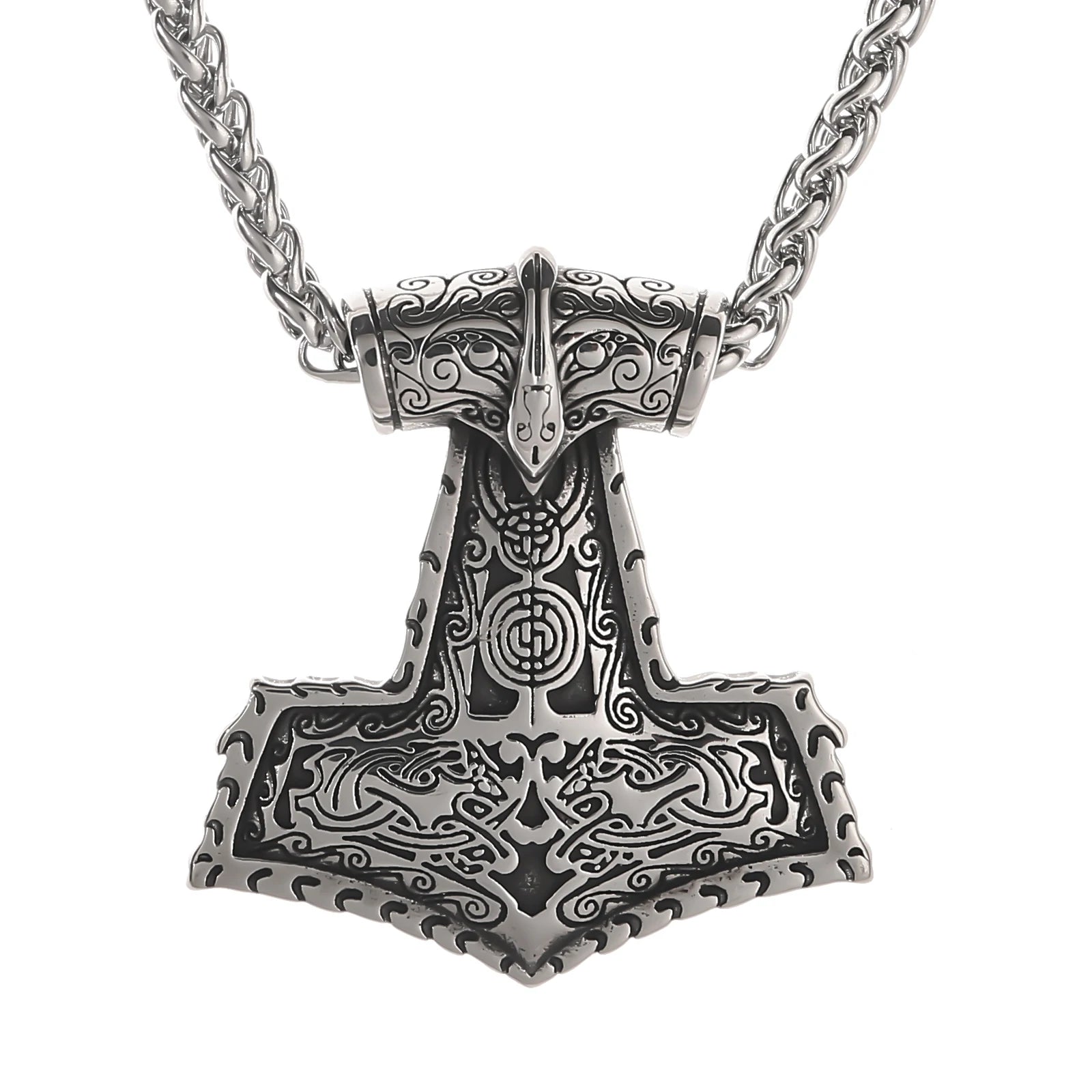Viking Jewelry Stainless Steel Norse God Thor Hammer Pendant Viking Necklace