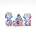 Wholesale Custom Dice Polyhedral Dnd 16mm Resin Pink and Blue Mica Glitter and Copper Foil Dice Set