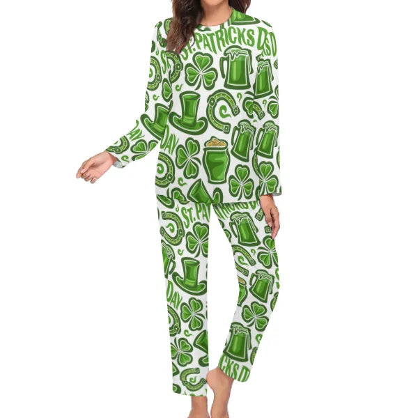 Dropshipping Wholesale Fashion Print on Demand Loungewear Cute St Patricks Day Clover Printed Women Sleepwear Sets