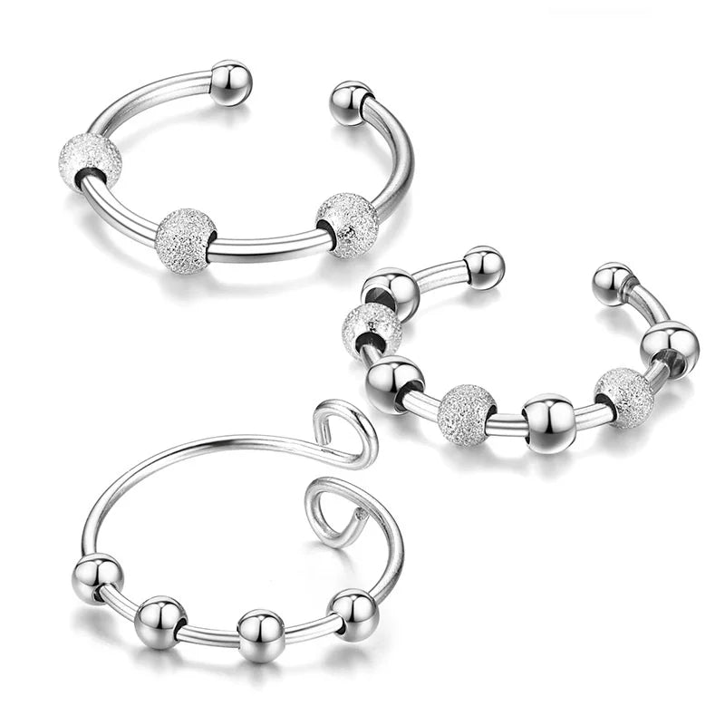 Wholesale Creative Stainless Steel Spinner Ring Adjustable Geometric Rotating Beaded Anti-Anxiety Fidget Stress Fashion Rings