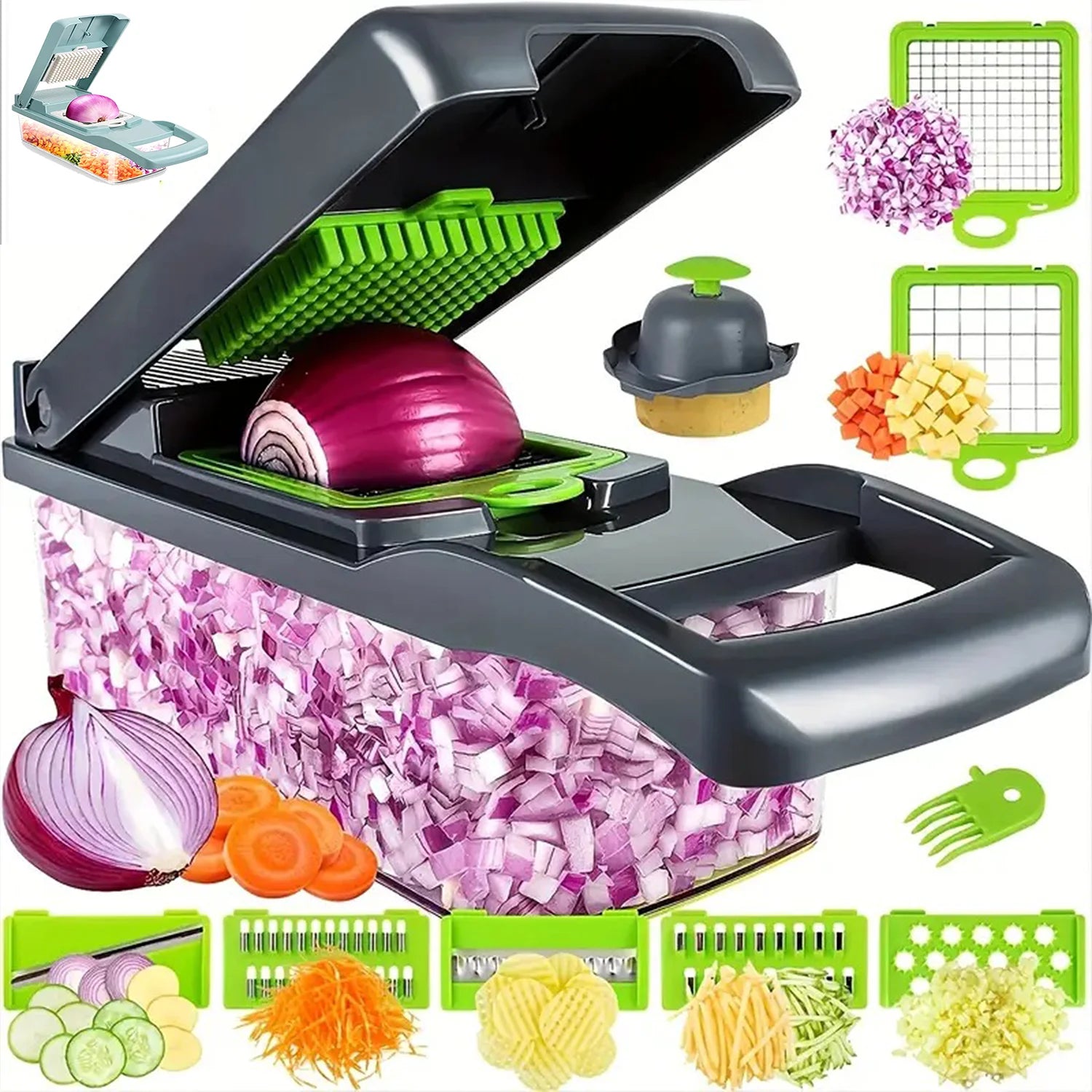 14-in-1 Manual Kitchen Tool Metal Mandoline Slicer Onion Cutter Peeler Veggie Chopper Fruit & Vegetable Slicer
