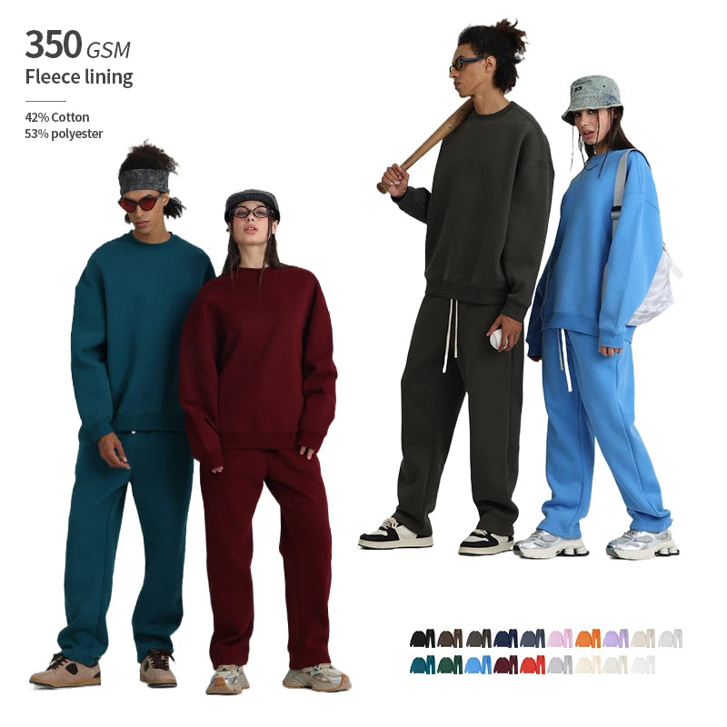Heavyweight Round Neck Sweatshirt Set Clothing Manufactures Custom Wholesale Oversized Fleece Tracksuits Sweatpants Men Set