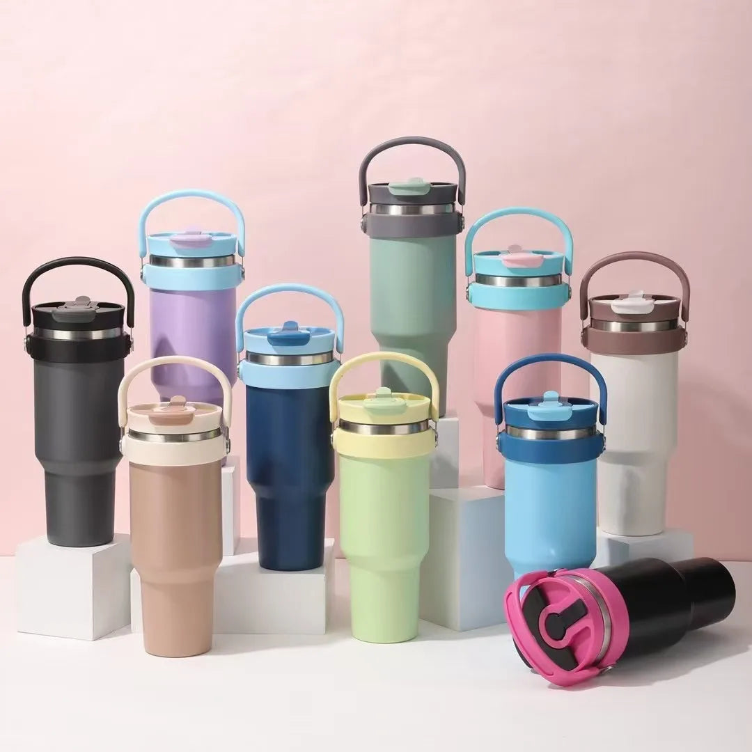 40oz New Design Mugs Double Wall Stainless Steel Tumbler Steel Vacuum Insulated Beer Tumbler with Handle and Straw