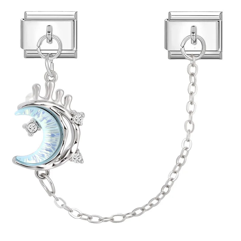 Fashion Italian Charm Bracelet Chain Link Dainty Moon Butterfly Pendant Stainless Steel Italian Charm Bracelet