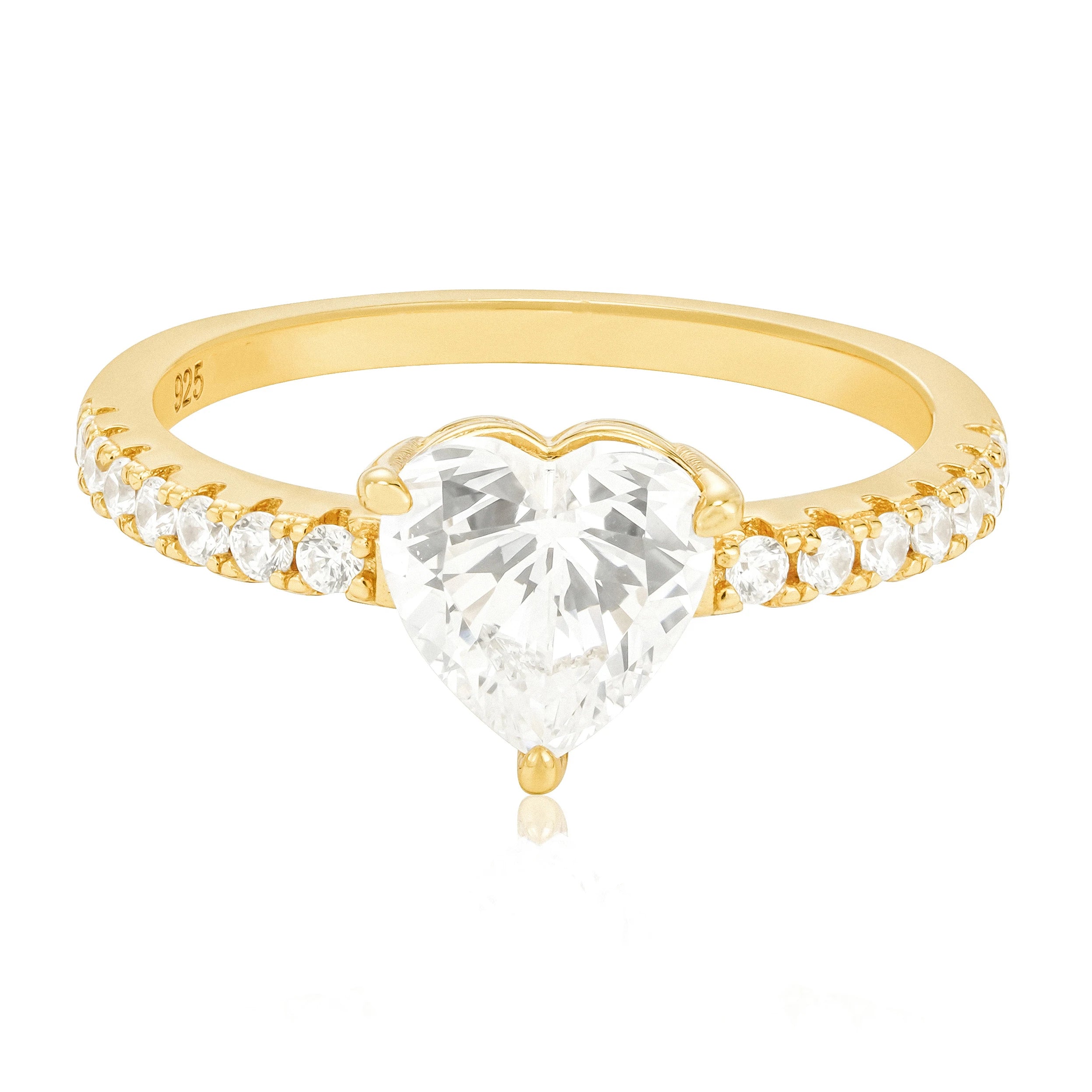 Gemnel Classic Moissanite Heart Gold Vermeil 0.5 Micron Diamond Eternity Engagement Ring