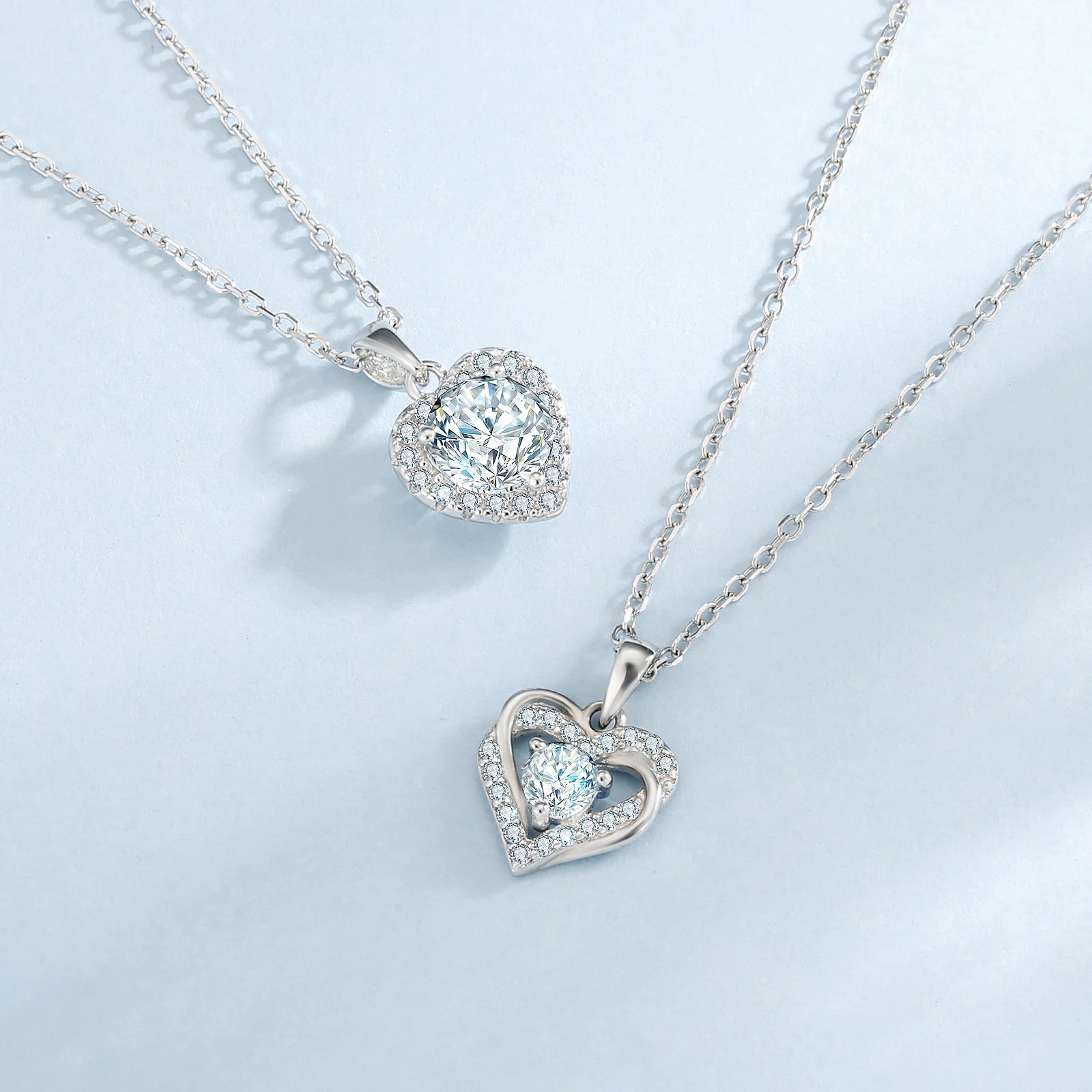 1.0ct Fashion Love Diamond Pendant White Gold Plated 925 Sterling Silver Charm Chain VVS1 Moissanite Pendant Necklace for Women