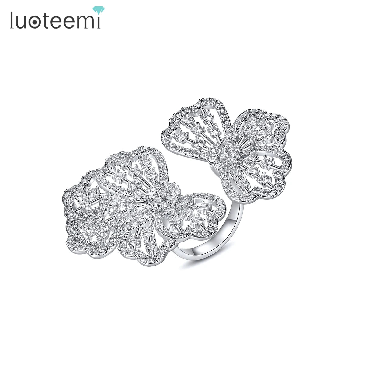 LUOTEEMI Micro Ring Adjustable Diamond New Trendy Woman Personalised Long Finger Zirconia Luxury Fashion Jewelry