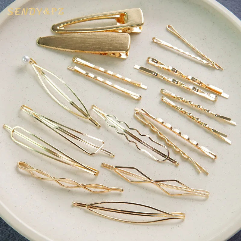 Wholesale Newest Design Simple Geometric Metal  Clips Girls Fashion Gold Pearl Hairpins Clip Hair Accessories