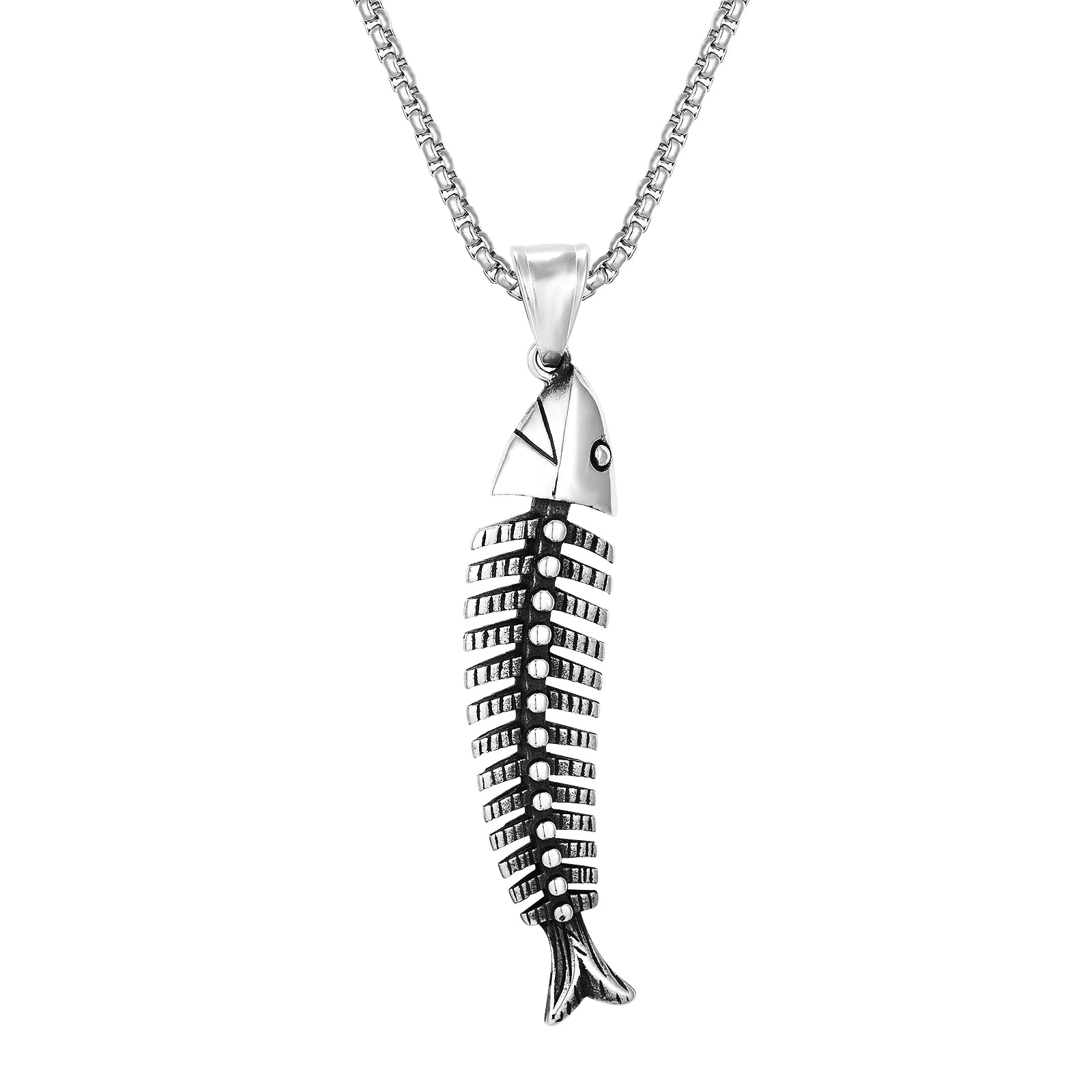 Punk Gothic Jewelry Fish Pendant Man Necklace Gold PVD Silver Stainless Steel Pendant Box Chain Necklace for Man