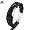 Wholesale Jewelry Custom Man Leather Bracelet Stainless Steel Plate Personalized Mutiple-strand Real Leather Bracelet