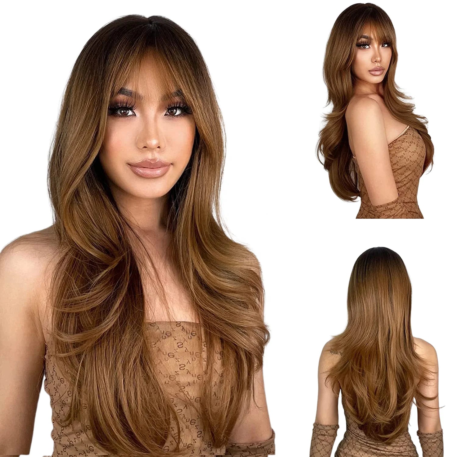 Hair Wig Synthetic Wigs Wear Gradient Mid Parting Bangs Layered Long Straight Suitable for Women's Daily WH08 20 Inches Support