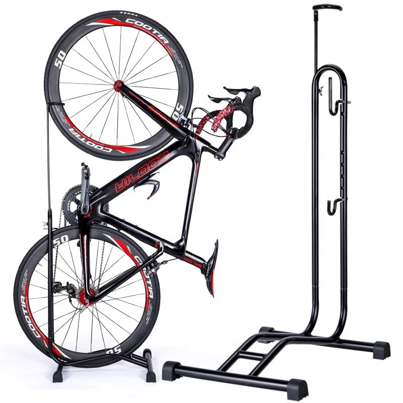 Bicycle Floor Parking Rack Stand Mountain Road Bike Indoor Garage Storage Bike Repair Stand Maintenance Holder Rack Steel Black