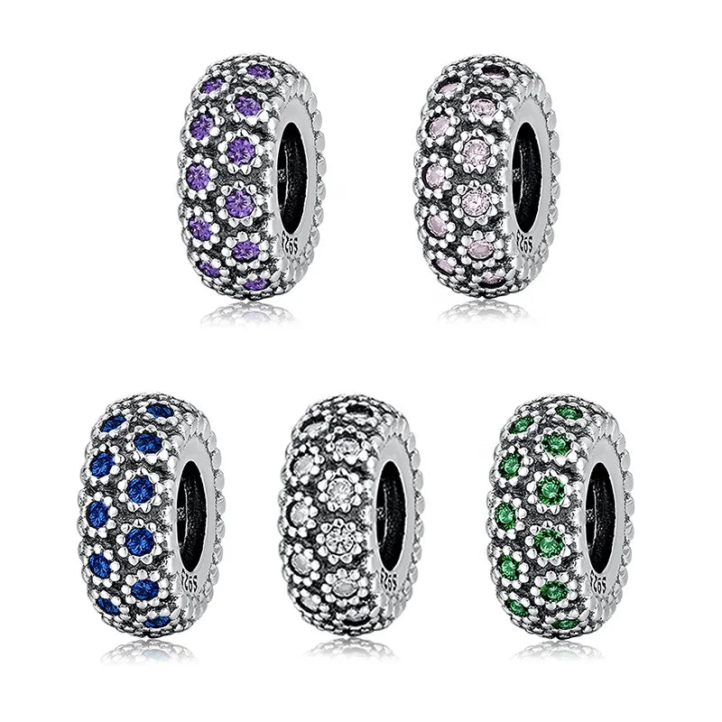 Real 925 Sterling Sliver Like Flower White CZ Spacer Beads Charm for Bracelets Jewelry Making Woman Jewelry Wholesale Lots Bulk