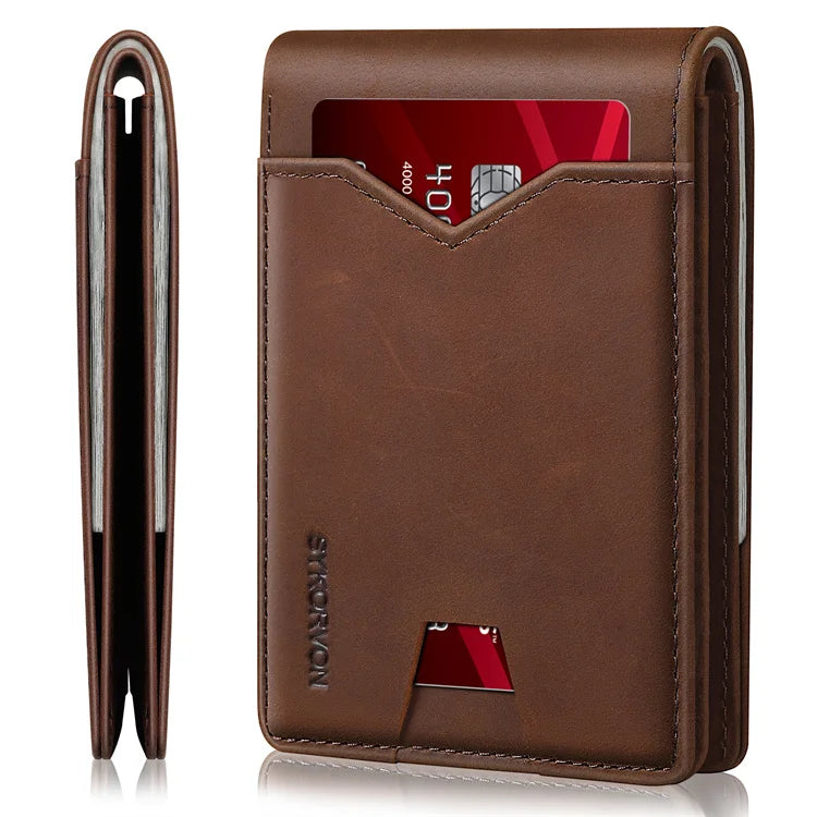 Custom Logo Pu Leather RFID Blocking Bifold Money Clip Minimalist Credit Card Holder Smart Wallet