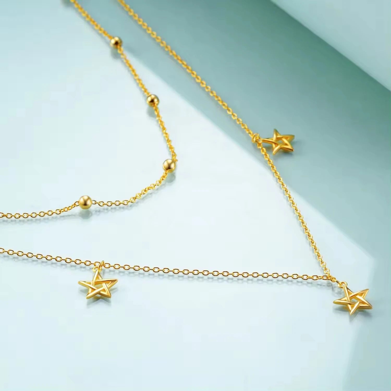Fine Jewelry 925 Sterling Silver Gold Plated Star Charm Double Layer Chain Necklace