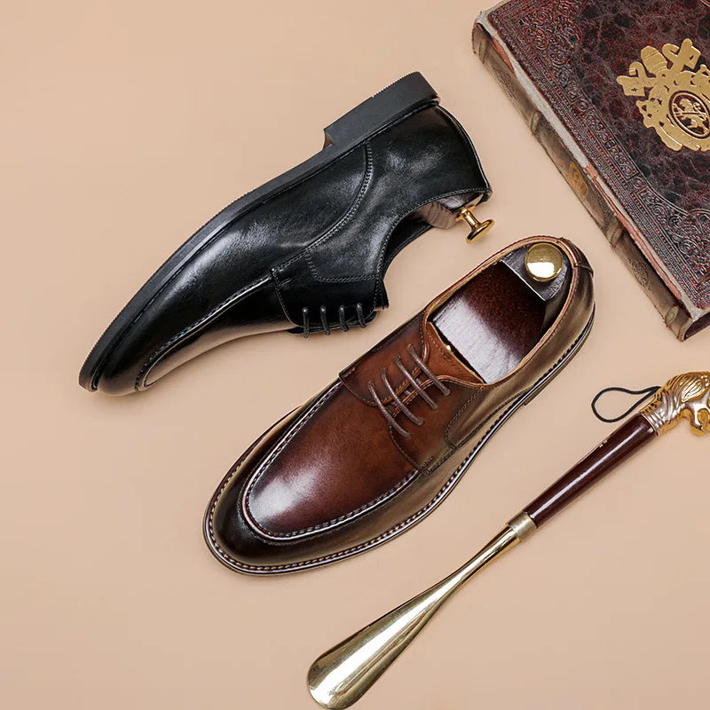 Dropshipping Wholesale Luxury Genuine Leather Italian Men's Office Shoes Pointed Toe Dress Shoes Lightweight Feature