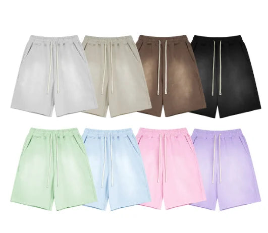 Men's 100% Cotton Hip Hop Retro Loose Shorts Spring Summer 360g Wash Drawstring Closure