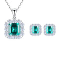 Daidan Zircon Set Jewelry Square Green Wedding Luxury Cubic Zirconia Necklace 925 Silver Jewelry Set