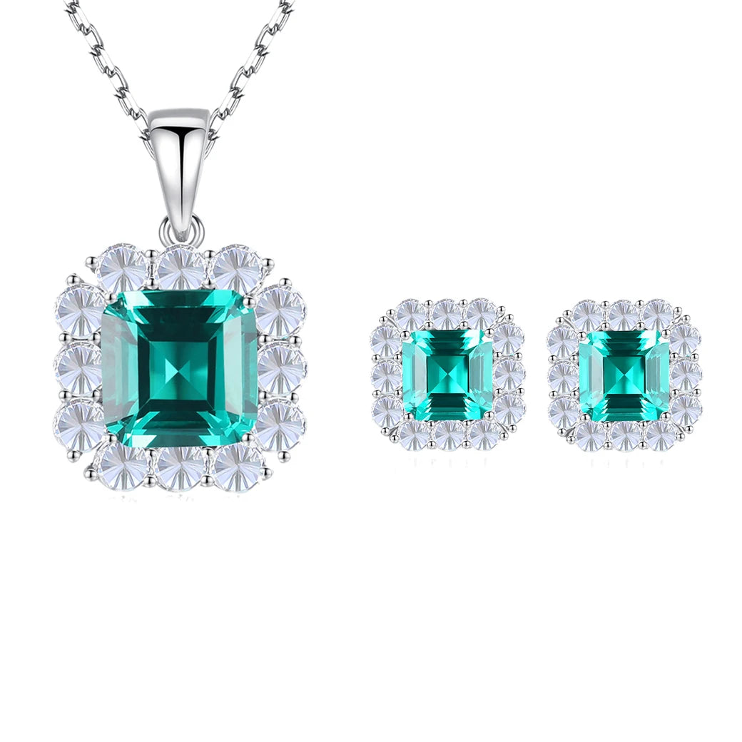 Daidan Zircon Set Jewelry Square Green Wedding Luxury Cubic Zirconia Necklace 925 Silver Jewelry Set