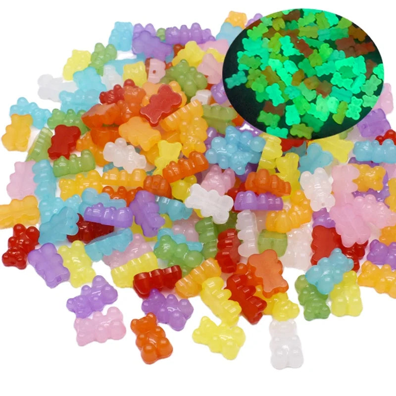 Mixed Rainbow Colorful Cute Bear Luminous Acrylic Beads for Jewelry Making Necklace Diy Bracelet Earrings Bears Vertical Hole