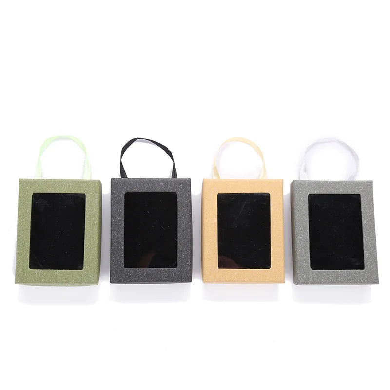 Creative New Kraft Paper Handheld Rectangular Jewelry Box Simple Design for Necklace and Earring Storage