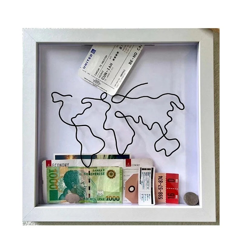 Hot Sale Adventure Archive Shadow Box 12inch square Wood Ticket Storage Box Travel Souvenirs Cards Photo Frame