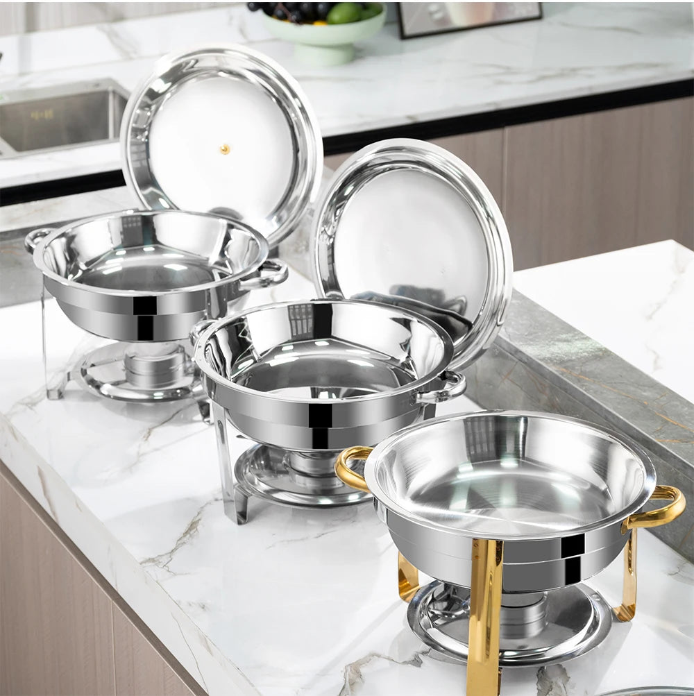 Popular Cheap Round Chafing Dish 4.5 Liter Stainless Steel Food Warmer Buffet Catering Table Buffet Set for Catering