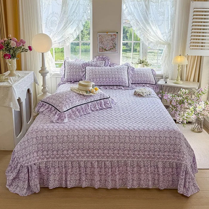 Purple Digital Printing Washed Pearl Cotton Comforter Duvet Cover 4pcs Bedding Bedspread Set Supplier