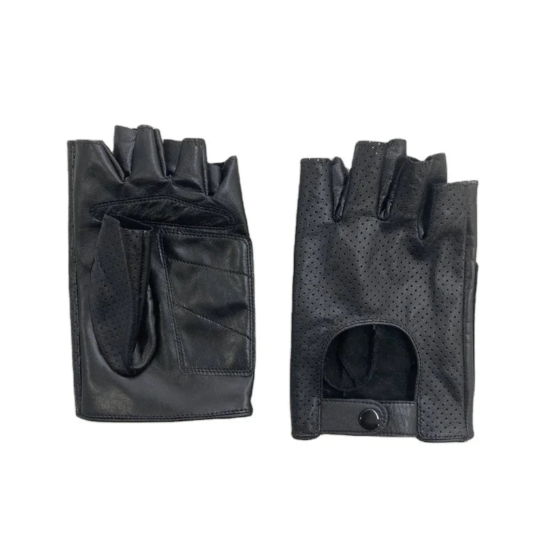 Sample Support Fashion Unlined Motorcycle Black Leather Fingerless Glove Ethiopian Sheepskin Leather Fingerless Gloves for Women