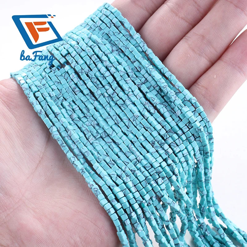 Factory Wholesale 2x2mm Square Blue Turquoise Gemstone Bead Cube Stone Beads for Bracelet Jewelry Making