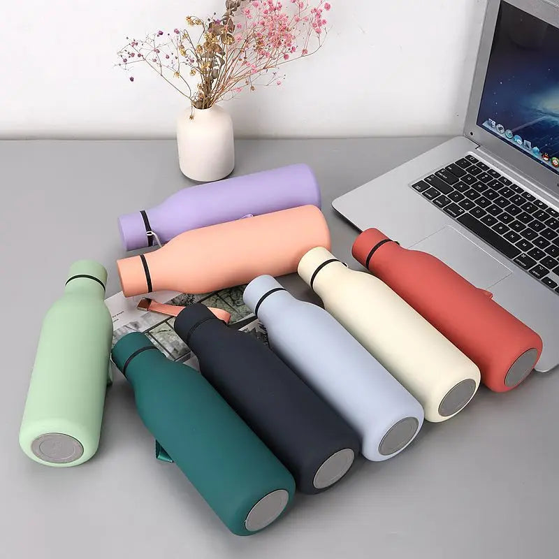 BPA Free 550ml Stainless Steel Sport Water Bottle Double Layer Soft Rubber Coating Portable Large Size Cola Bottle with Lids