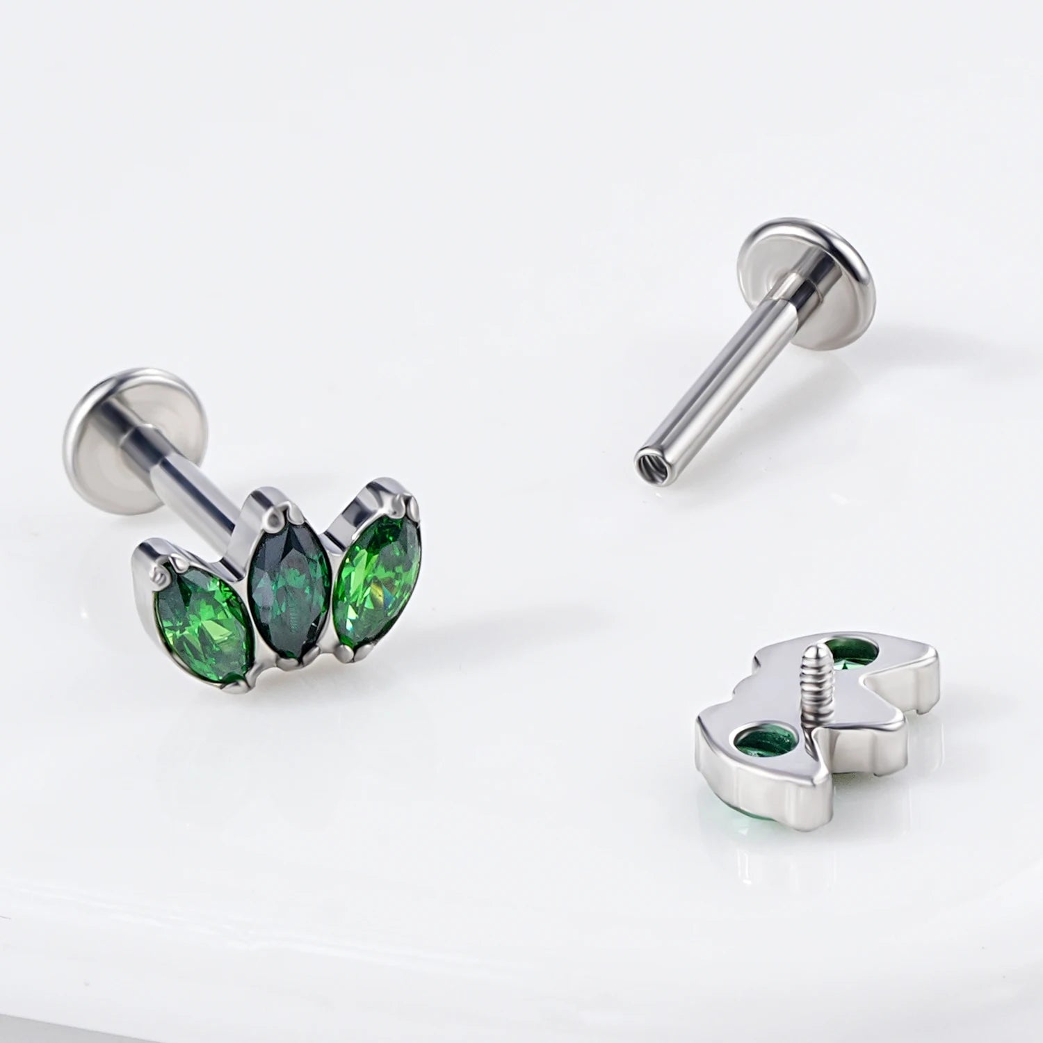 Toposh ASTM F136 Titanium Labret Flat Back Earring Piercing Jewelry Wholesale Threadless Green G23 Zircon Weddings Engagements