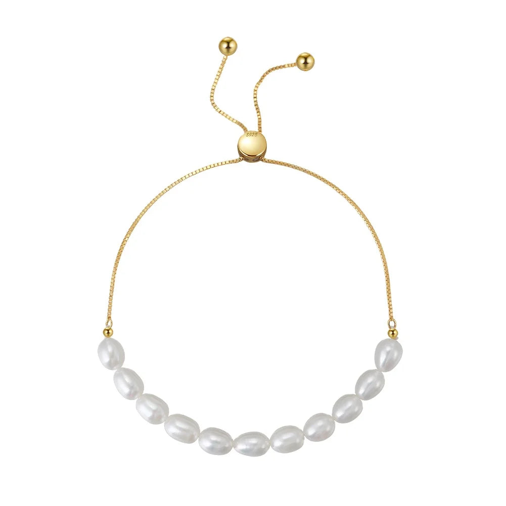 RINNTIN GPB13 Fine Jewelry 925 Silver Bracelet 14K Gold Plated Natural Baroque Freshwater Pearls Bracelets Chain for Women