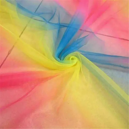 1 Yard 57'' Width Lace Fabric Organza Mesh Rainbow Embroidery Wedding Dress DIY Crafts Decor