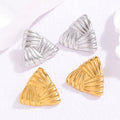 Wholesale Gold-Plated Stainless Steel Triangle Stud Earrings with Geometric Texture for Women's Bezel Setting Great Gift Idea