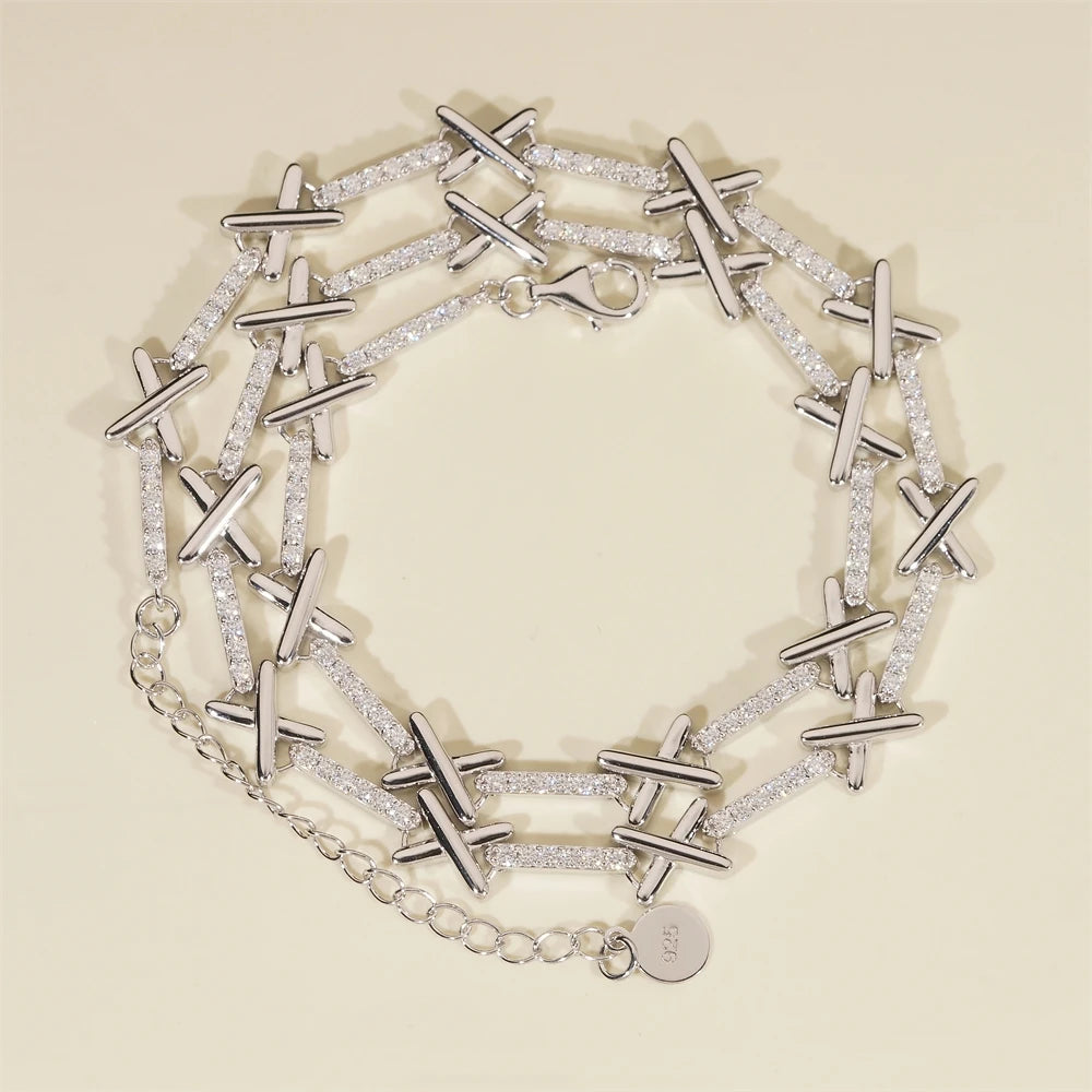 New Design 925 Silver Hip Hop Jewelry 1.5mm Moissanite Tennis Chain Necklace With Cross Fashion Women Choker Necklace
