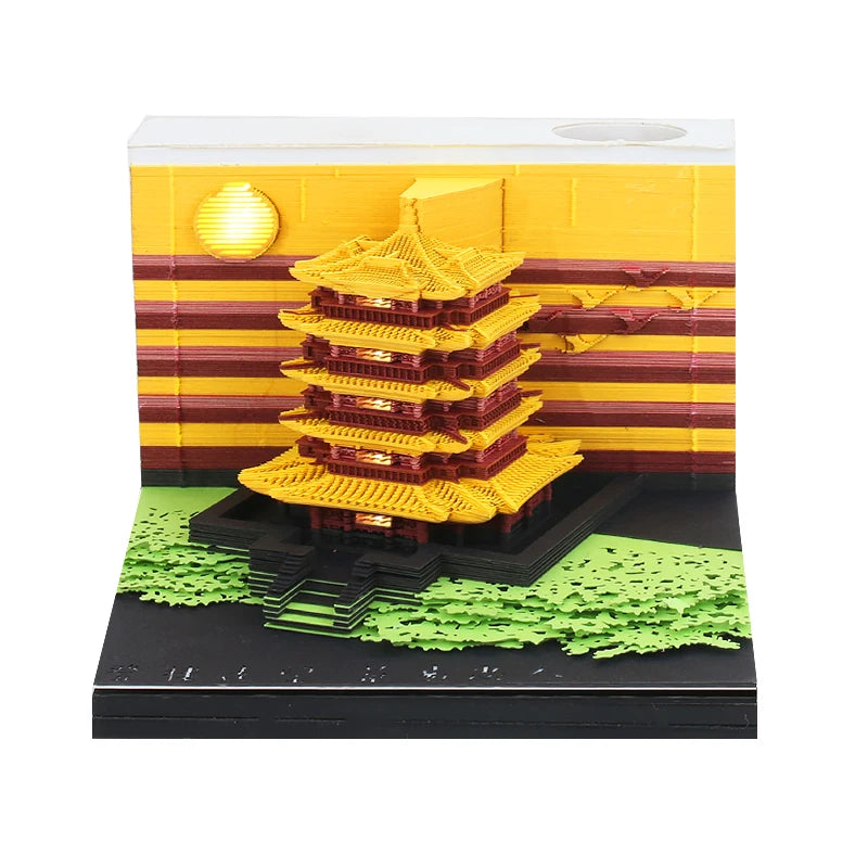 3D Memo Note Pad Garden Pavilion LED Light Memo Pad Sticky Note with Pen Holder for Desk