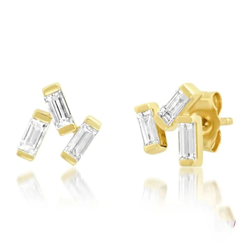Small 925 Sterling Silver Gold Plated Crystal baguette Zircon Stud Earring Women Earrings Jewellery