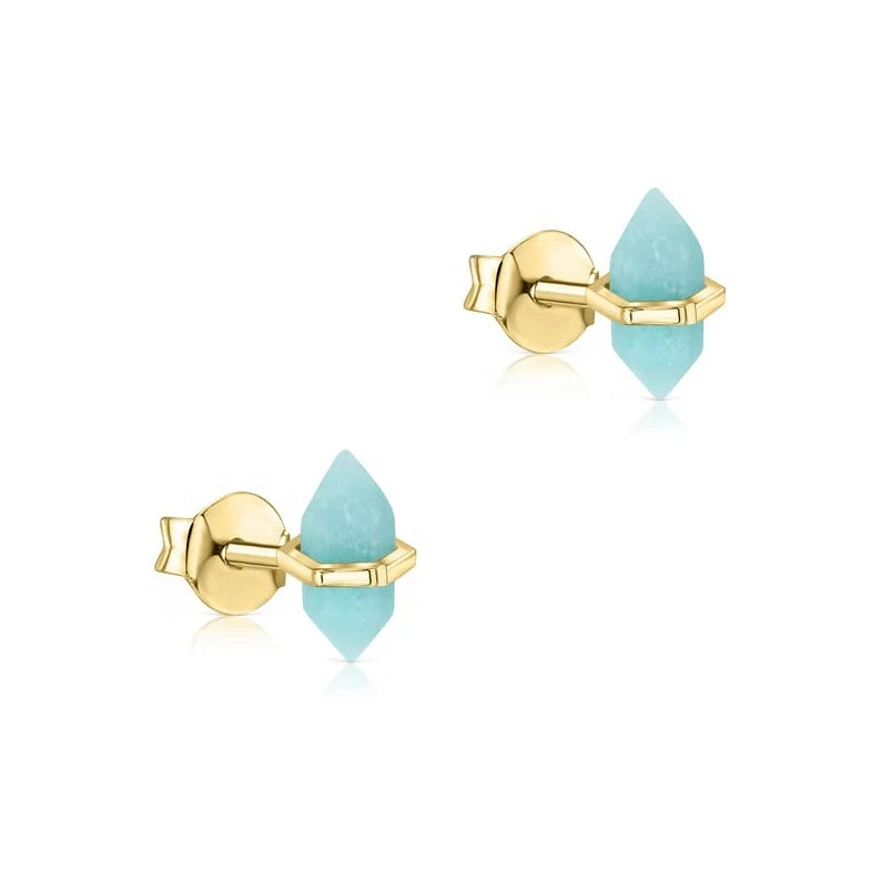 Gemnel Women Fashion Gold Vermeil Natural Stone Amazonite Gemstone 925 Silver Gemstone Earrings