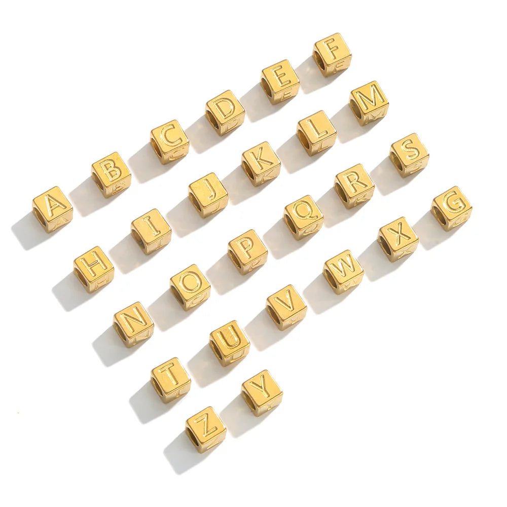 Stainless Steel 7mm Initial Beads Square Alphabet Beads Silver Cube Alphabet Large Big Hole Beads for DIY Jewelry Making