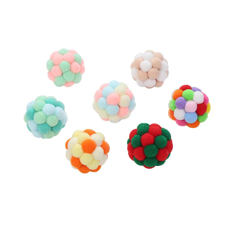Colorful Handmade Bell Bouncy Ball Interaction Dog Plush Toys Throw Dog Toy Ball