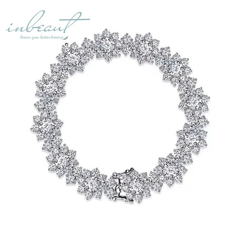 Silver 925 Original Total 5 Carat Brilliant Cut Diamond Test Past 4mm D Color Moissanite Sunflower Bracelet for Wedding