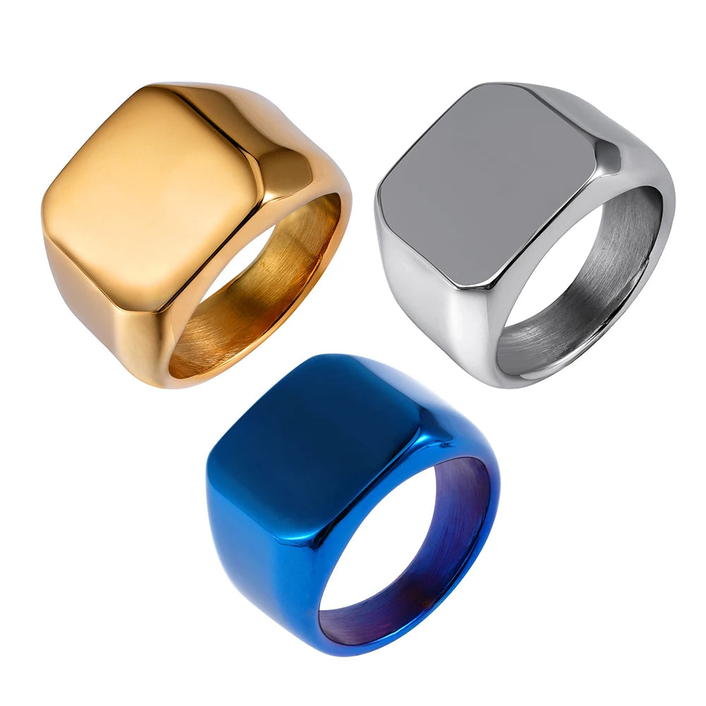 Personality Custom Blank Round Plates Signet Ring Stainless Steel Men Engraved Gold Rings