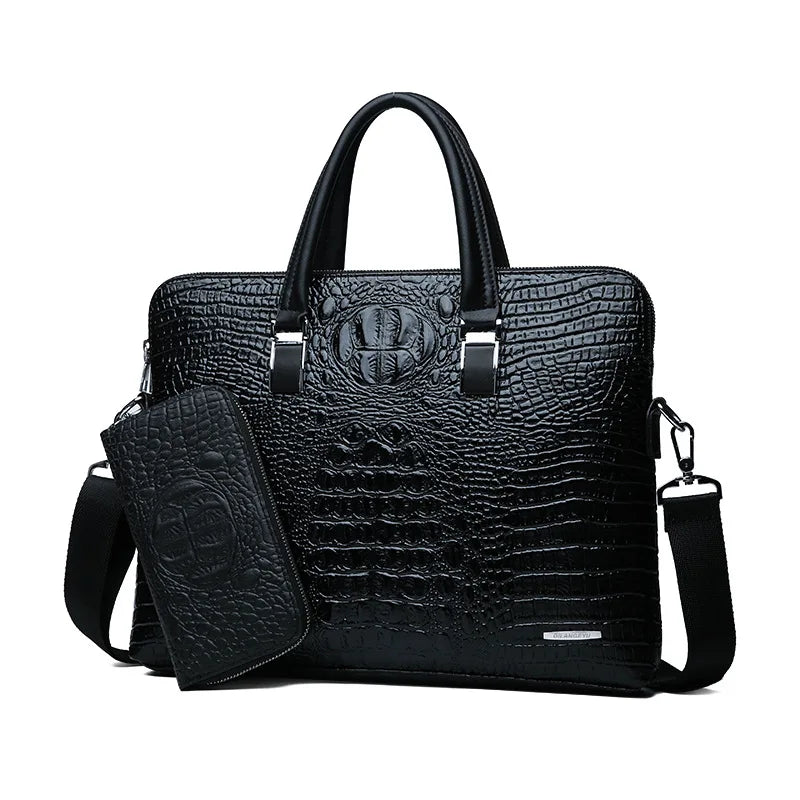 Fashion Men Business Crocodile Pattern Handbag One Shoulder Briefcase Computer Gift Bag