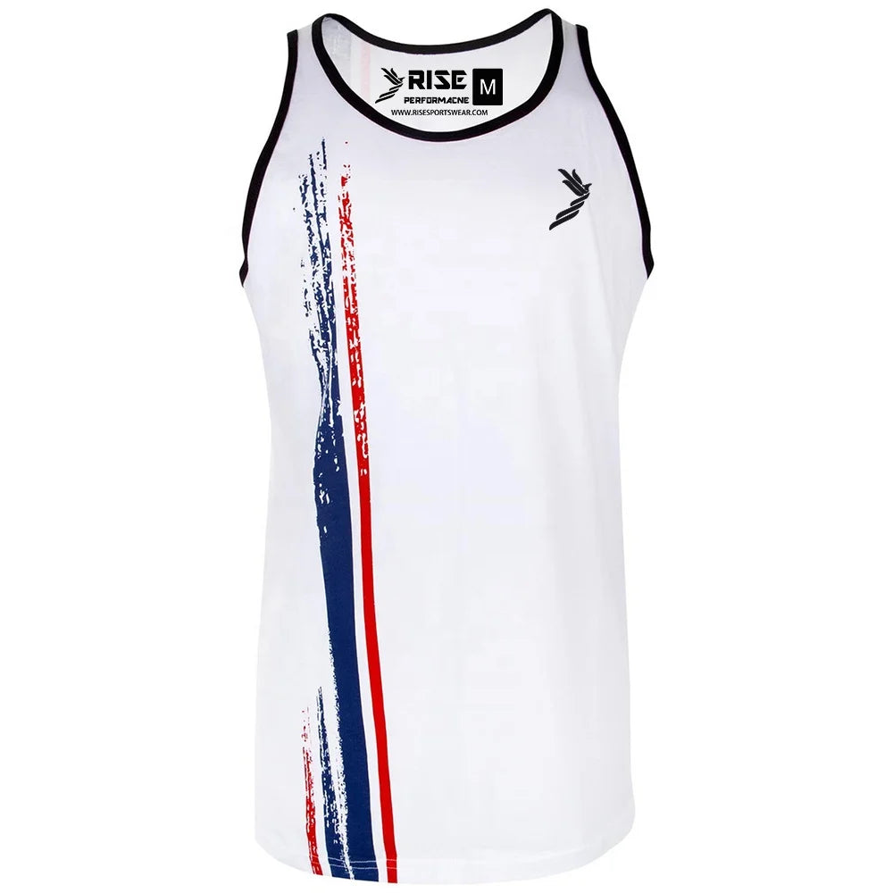 White Kids Men Cut off  Sport Running Mma Bjj Full Sublimation tank Top Singlets Vest