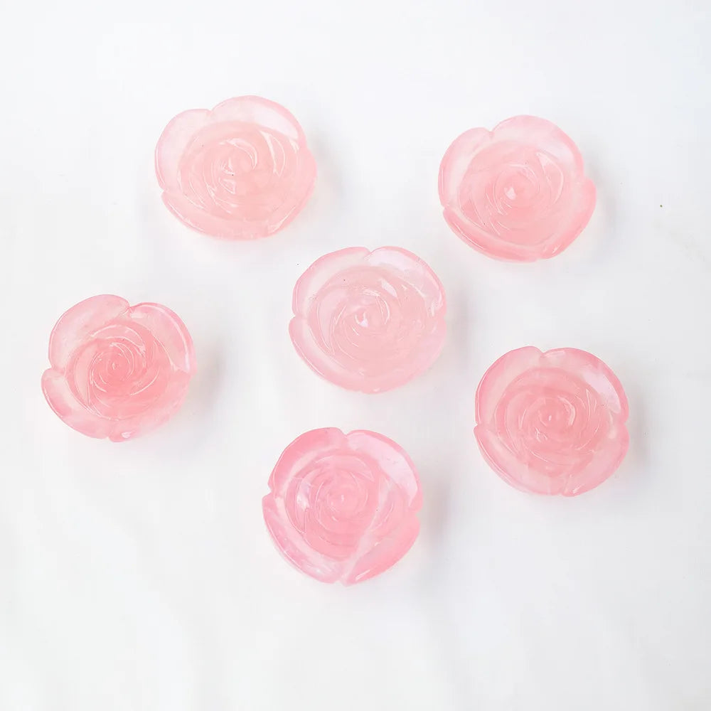 Wholesale Natural Folk Crafts Hand Carved Rose Quartz Petal Crystal Rose Flower for Home Decoration