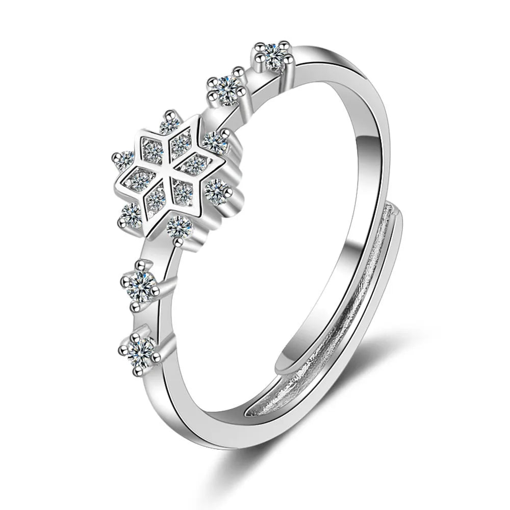 Trendy Snowflake Rings Wholesale Jewelry Women Cute Zircon Light Gold Color Wedding Snowflake Ring for Women Girls