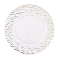 13\" Eco-Friendly Hexagonal Pattern Charger Plates White Clear Plastic with Gold Rim Minimum Order 100pcs