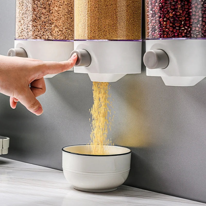 Wholesales Kitchen Airtight Food Storage Container Transparent Round Rotating Plastic Bulk Grain Rice Cereal Dispenser Bucket