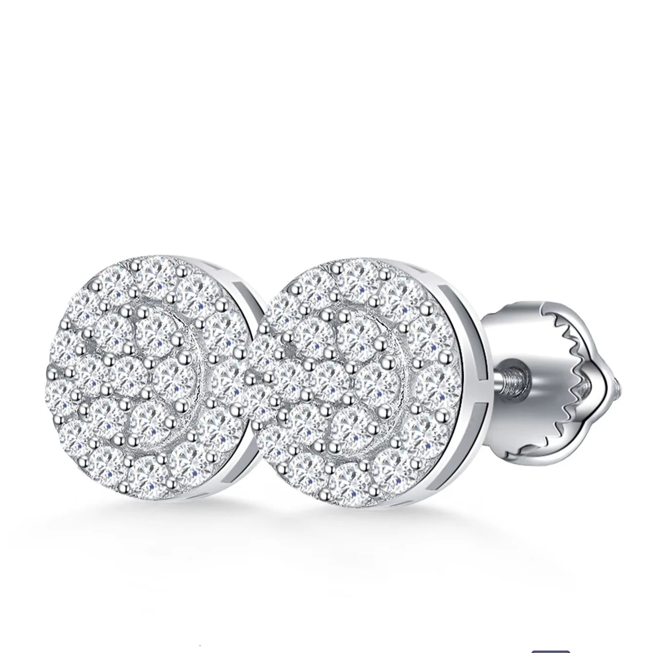 925 Sterling Silver Rhodium Plated Earrings 1.0mm Round VVS Moissanite Diamond Unisex Hiphop Studs